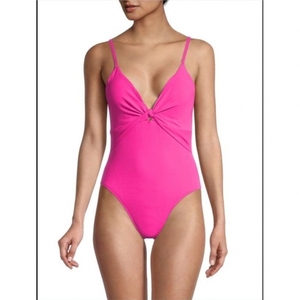 Robin Piccone Women Olivia Knot Underwire Pink One Piece Swimsuit Size 2 Neon